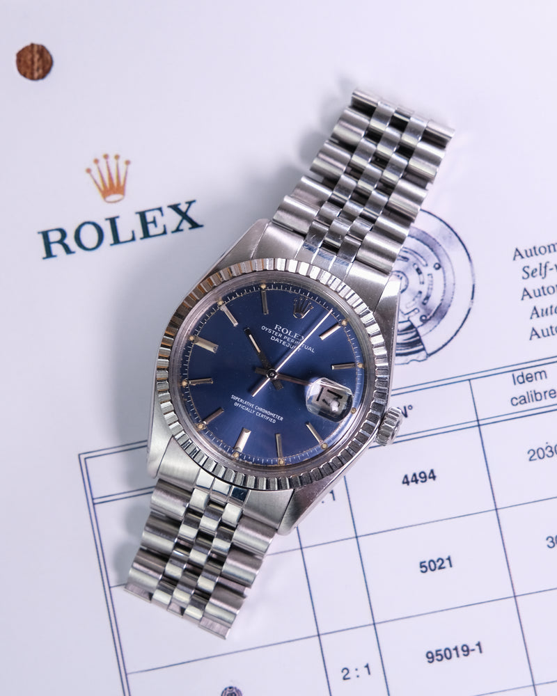 Rolex oyster perpetual datejust 1603 BLUE dial with rolex box