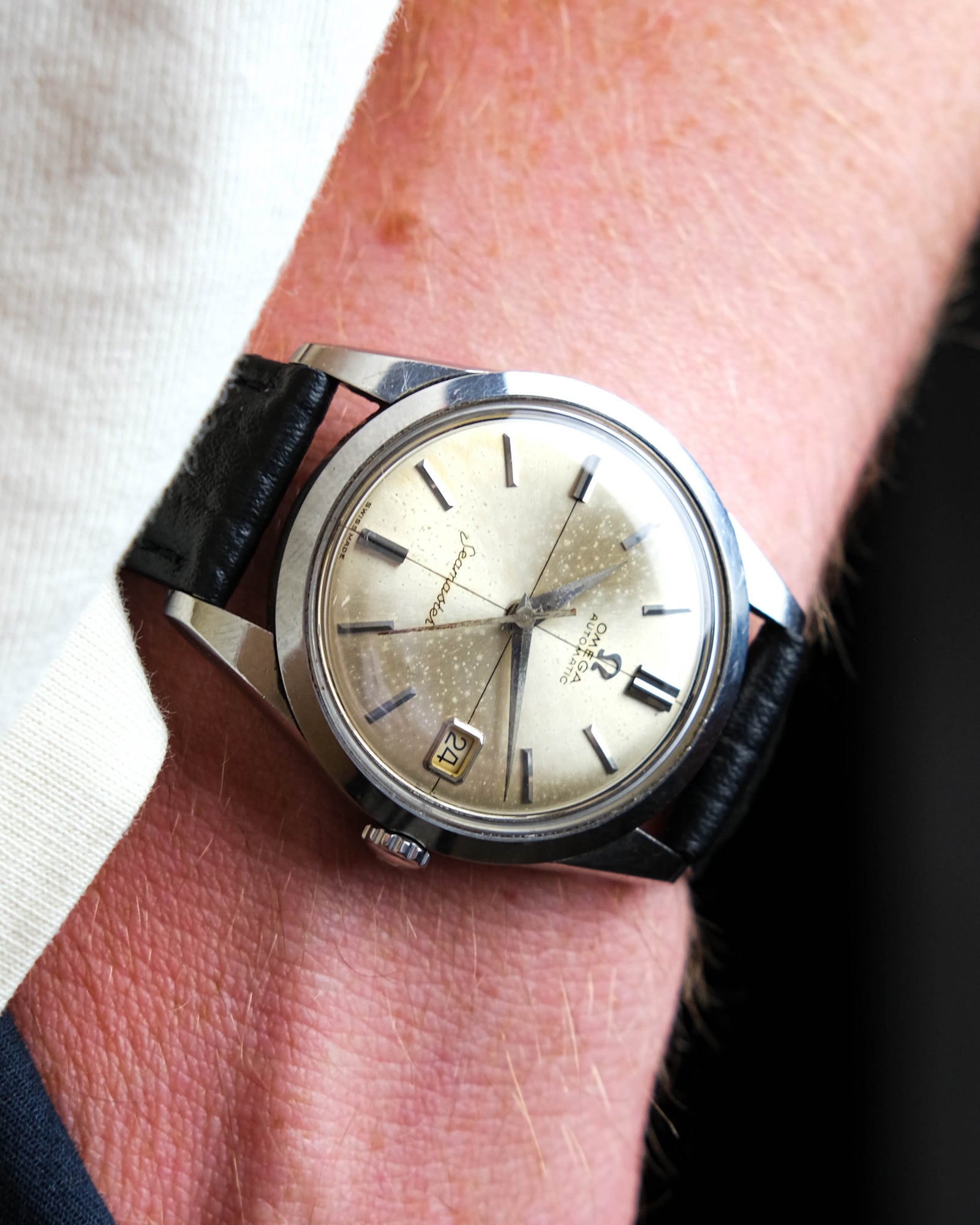 OMEGA Seamaster レザー腕時計　メンズ Omega 43.5 mm, Steel On Leather Strap With Rubber Lining