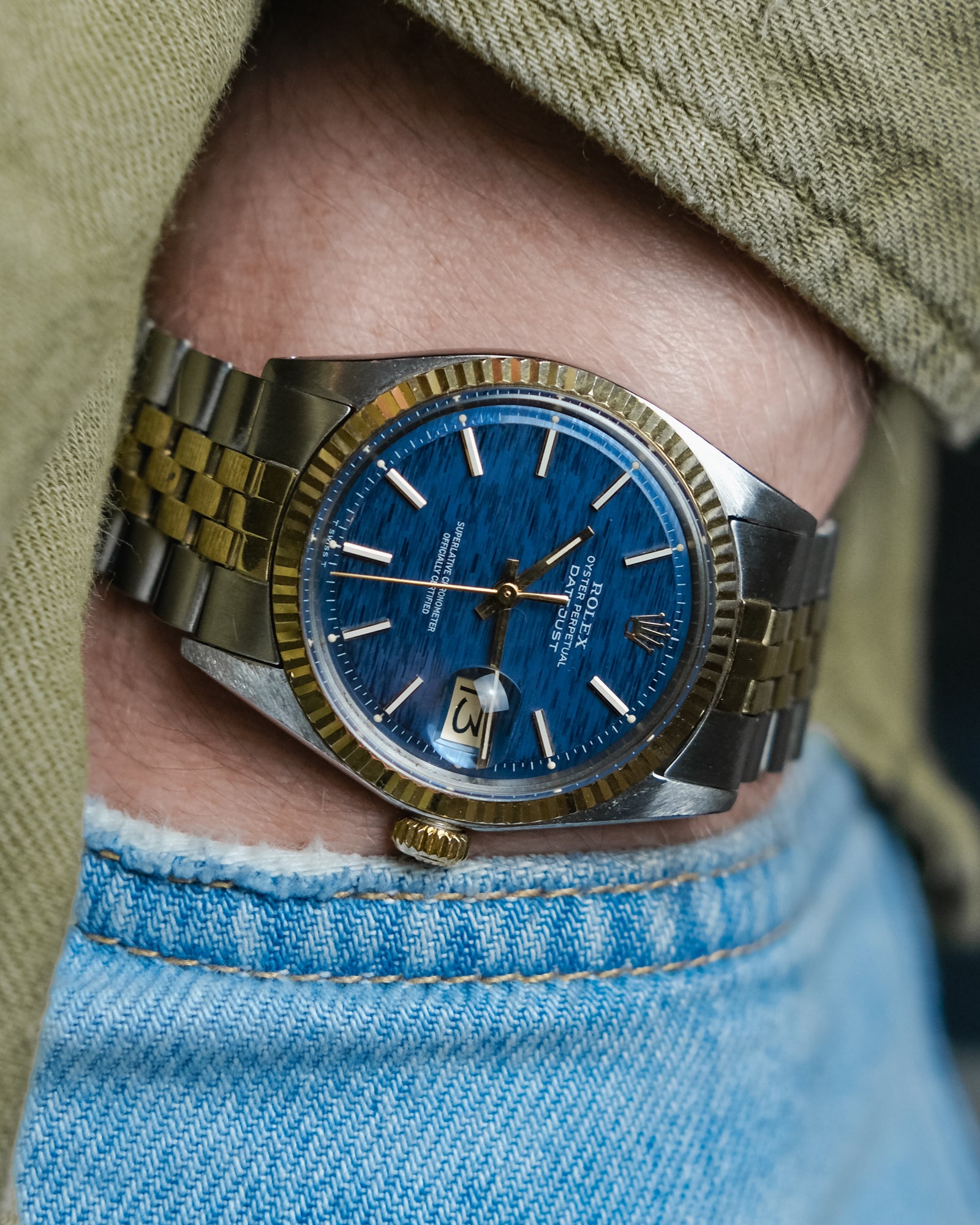 ROLEX MENS DATEJUST STAINLESS STEEL BLUE DIAL FLUTED 36MM